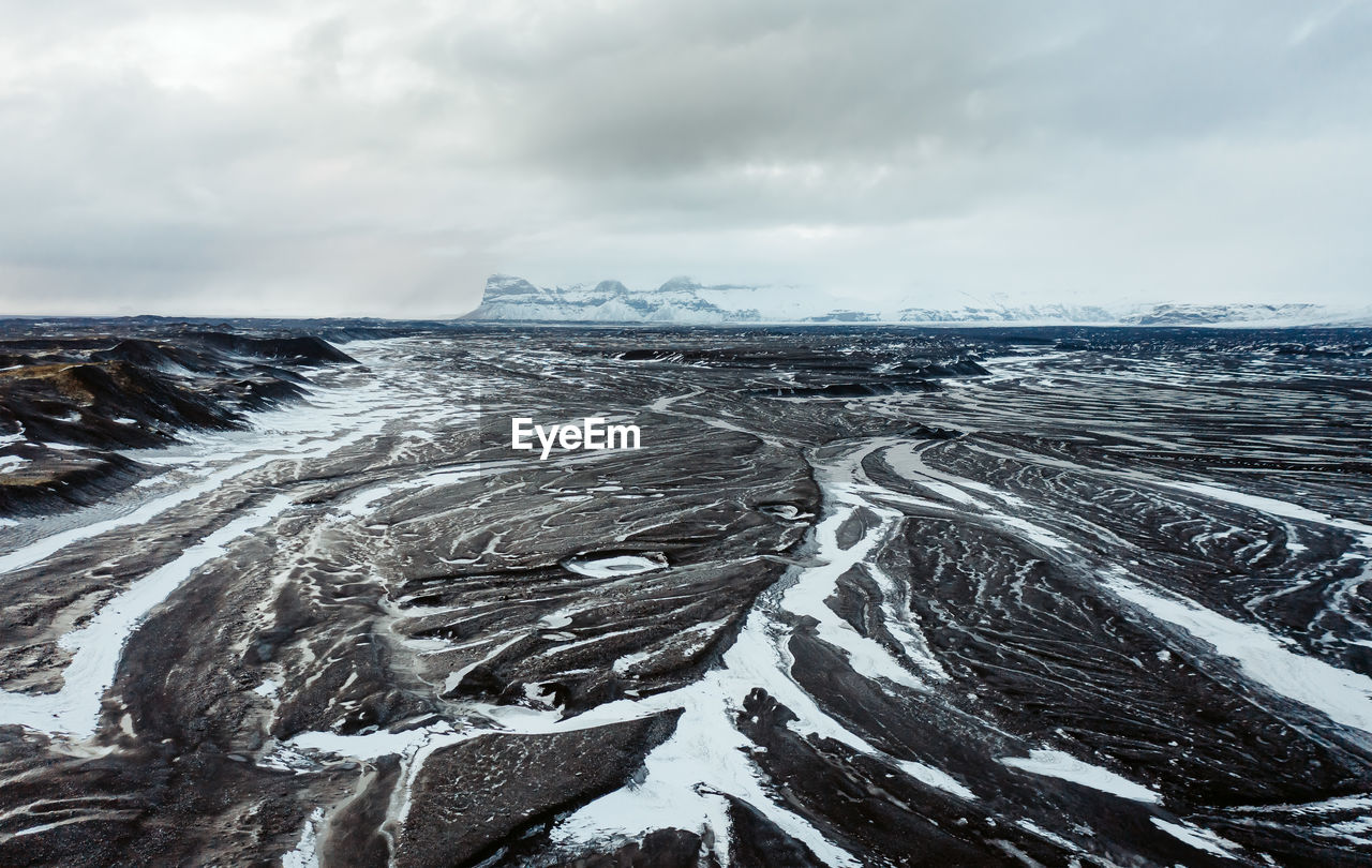 Aerial view of the volcanic desert on iceland