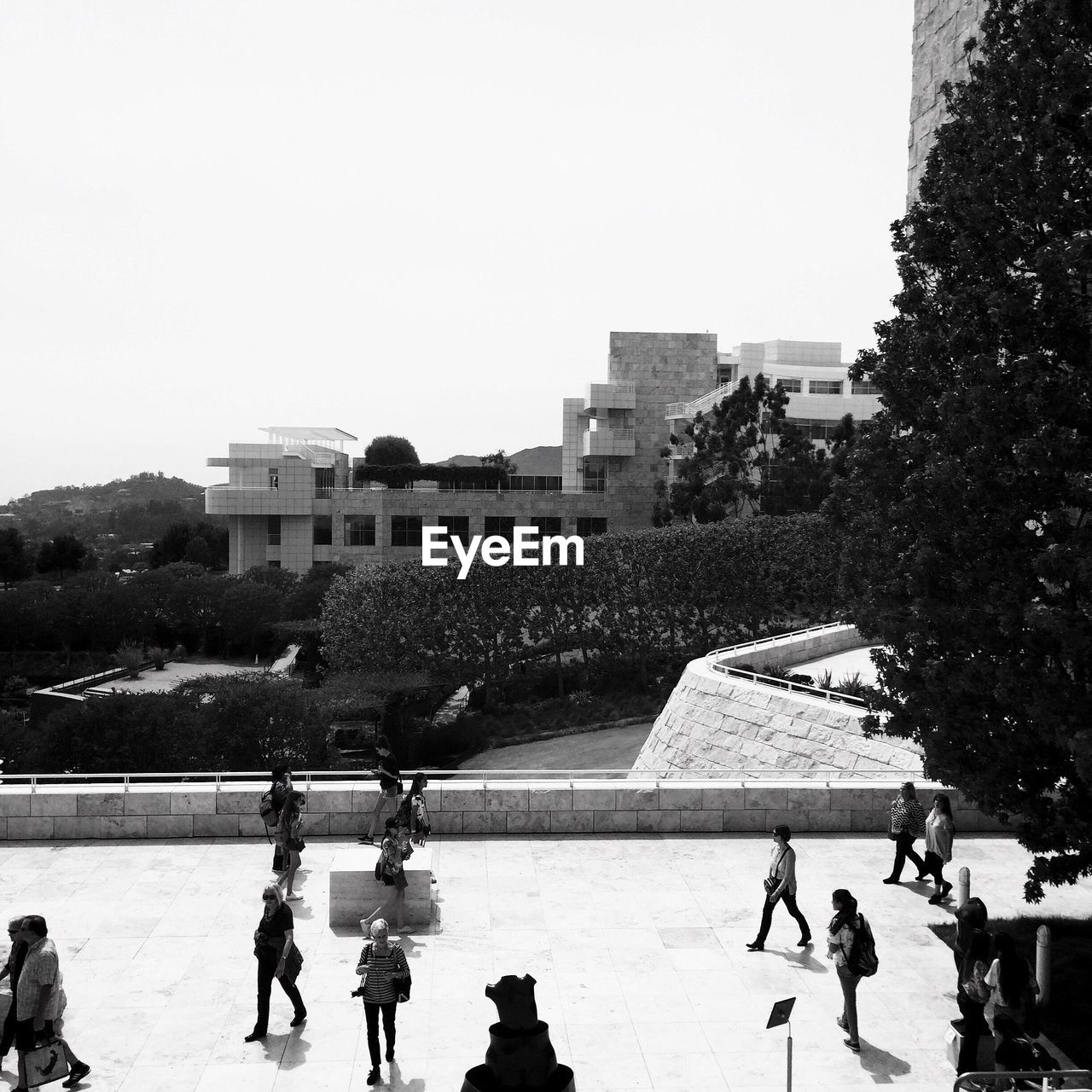 High angle view of people on pavement in city