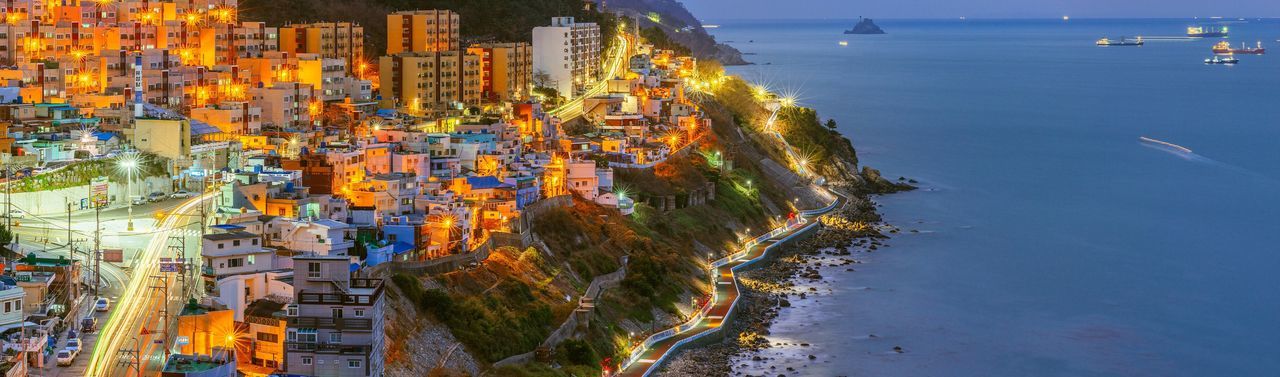 High angle view of illuminated cityscape