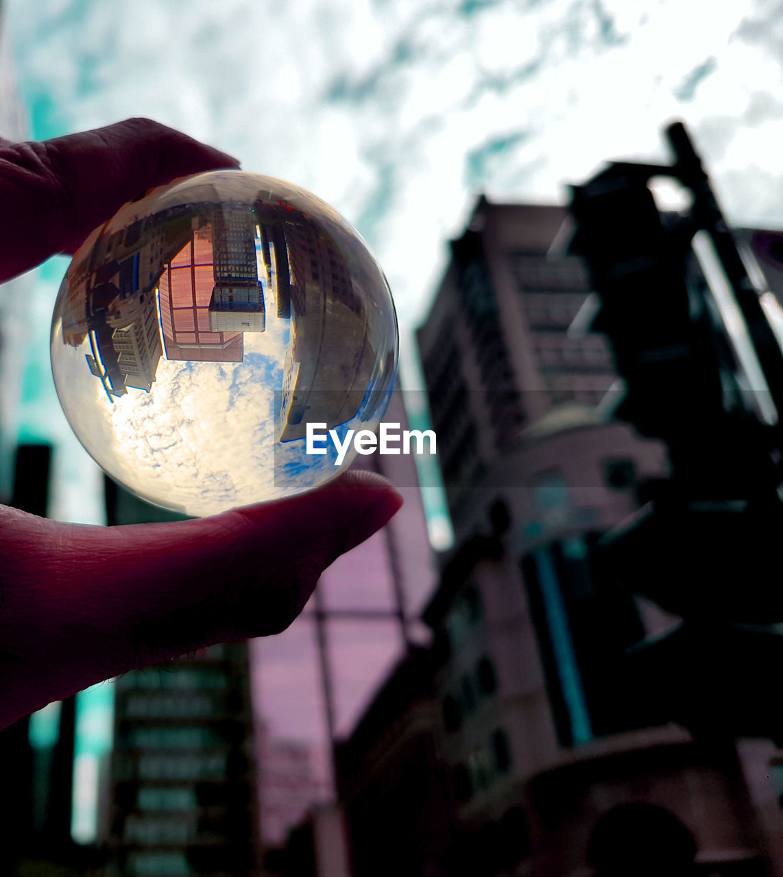 Skyscrapers as seen through a glass ball