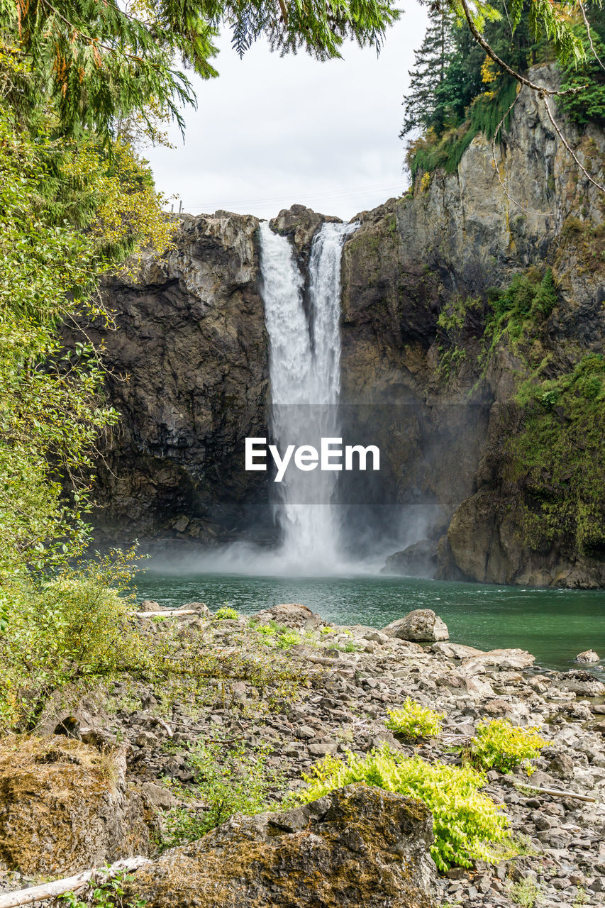 A view of snoqualmie falls from below.