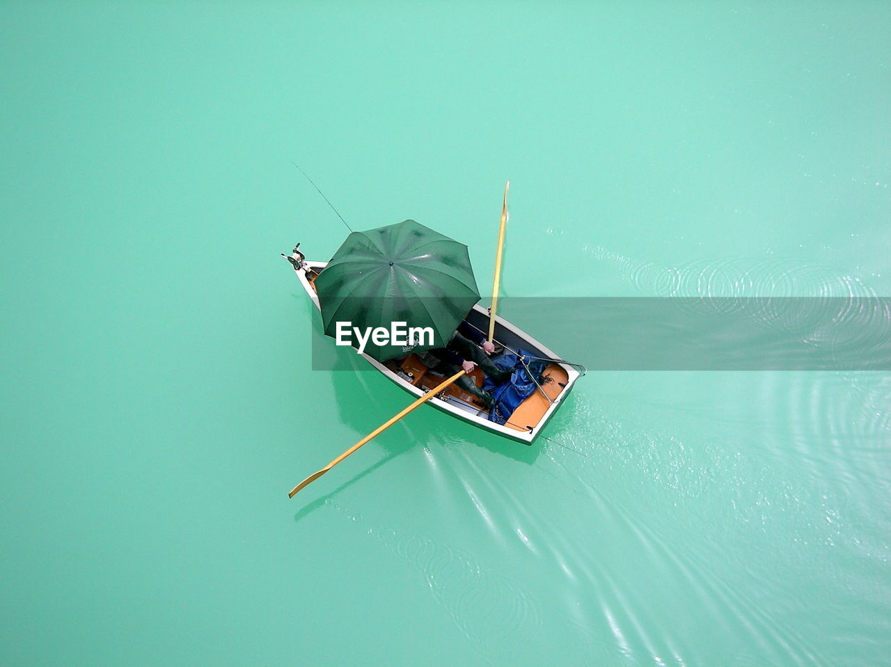 High angle view of boat sailing in sea