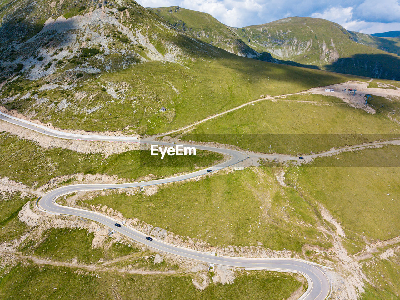 Winding and dangerous road from the high mountain pass in transalpina, romania