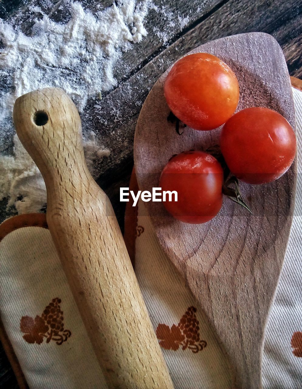 High angle view of tomatoes on table