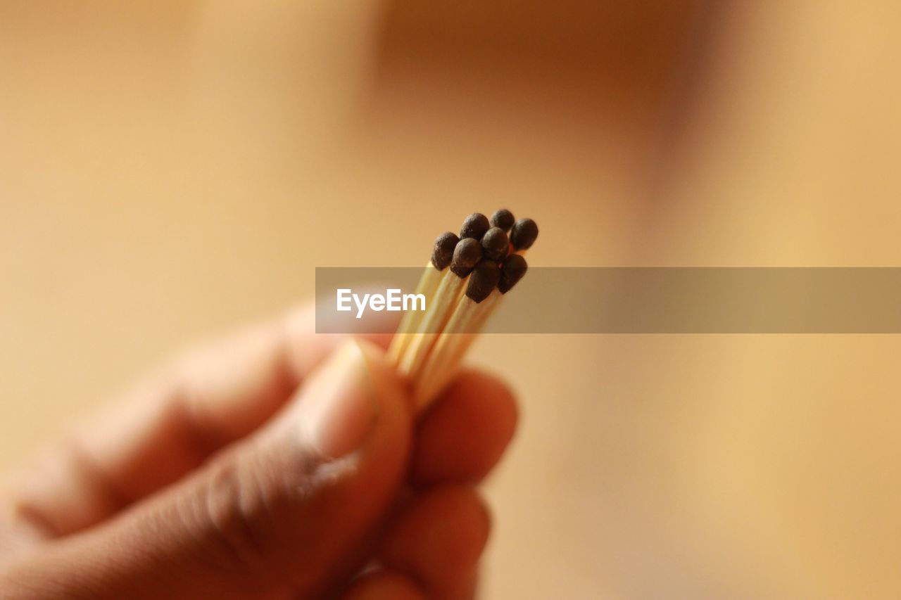 Close-up of hand holding matchsticks