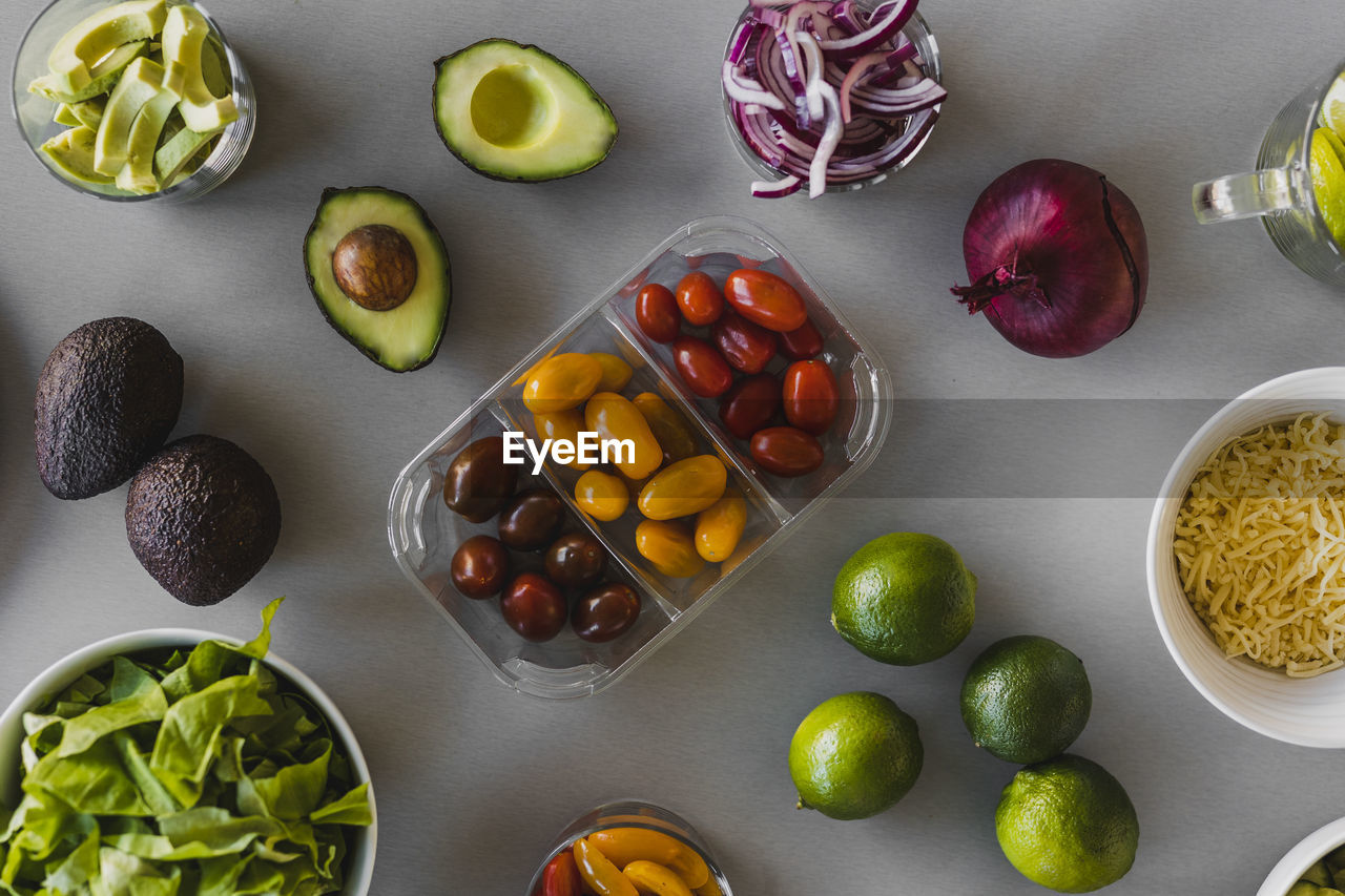 Fresh fruit and vegetables on table