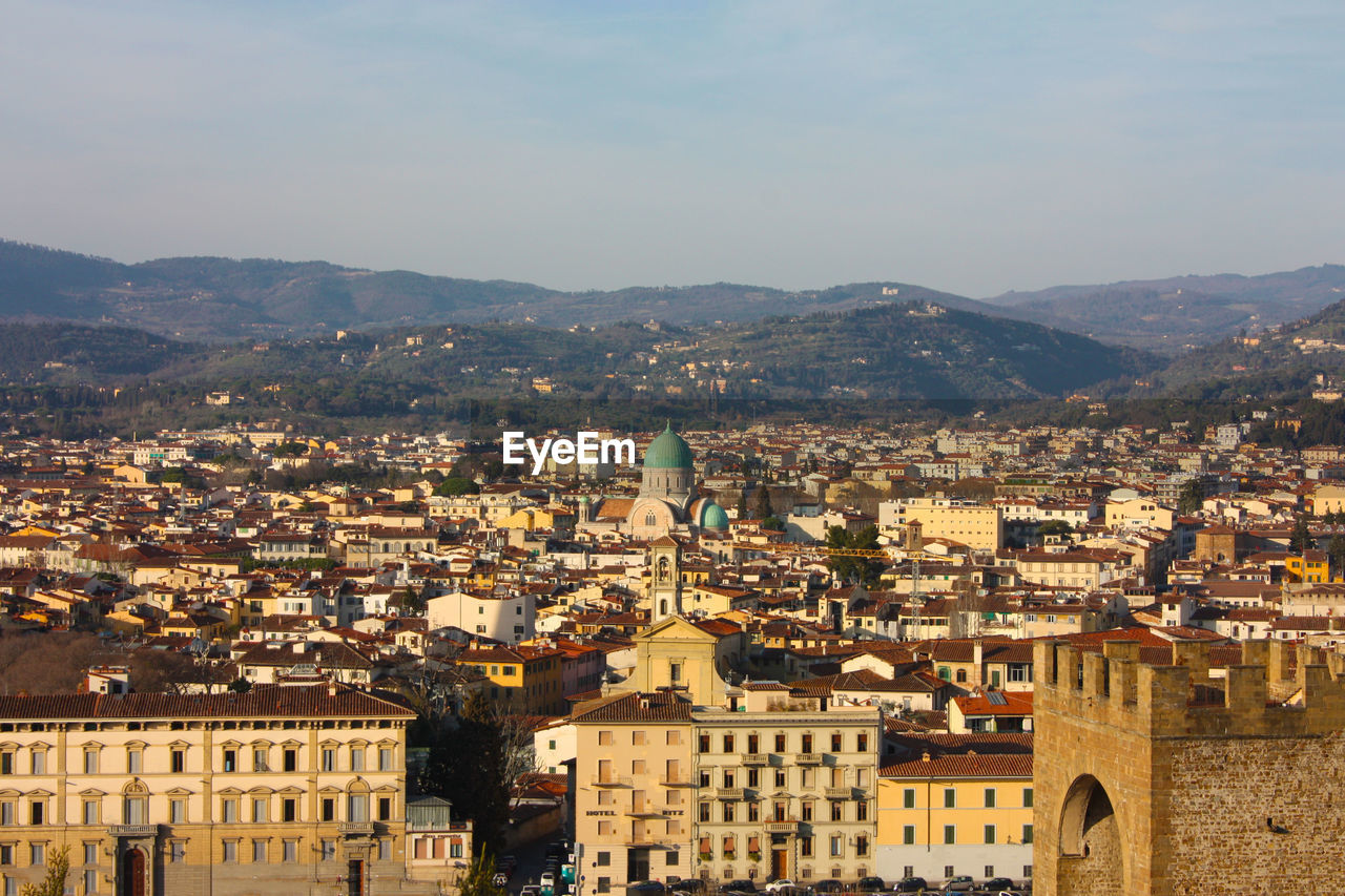 High angle view of buildings in city