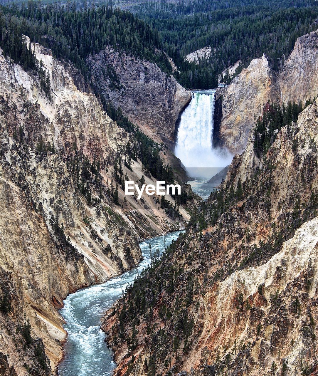 Scenic view of waterfall at yellowstone national park