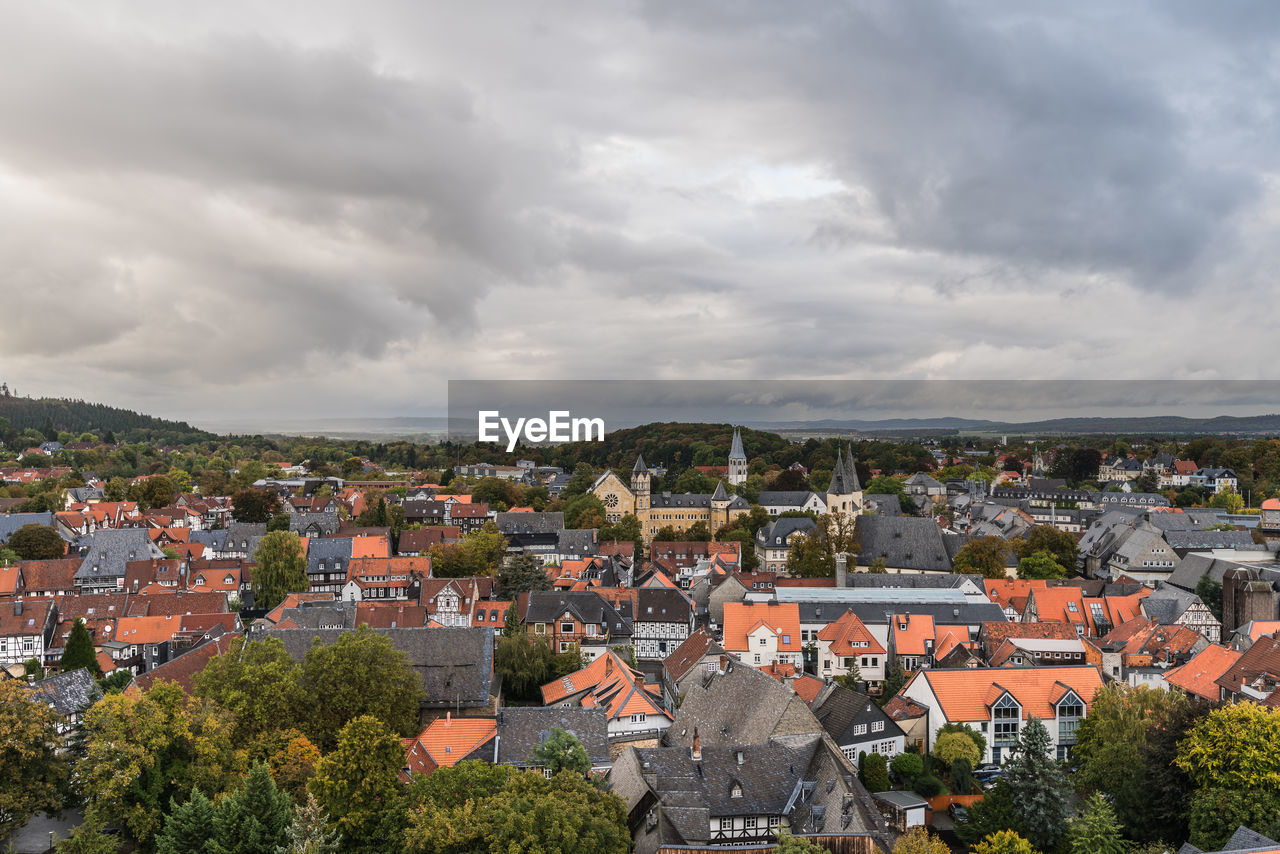 High angle view of townscape against sky