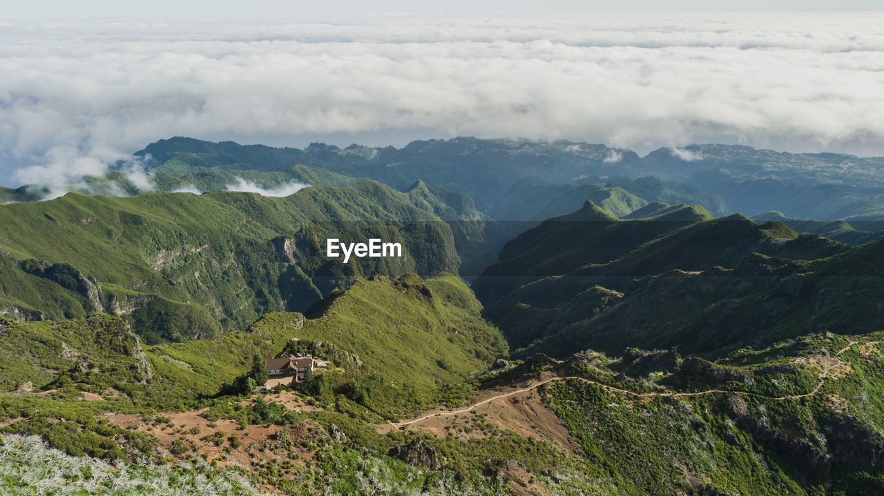 High angle view of mountains against sky