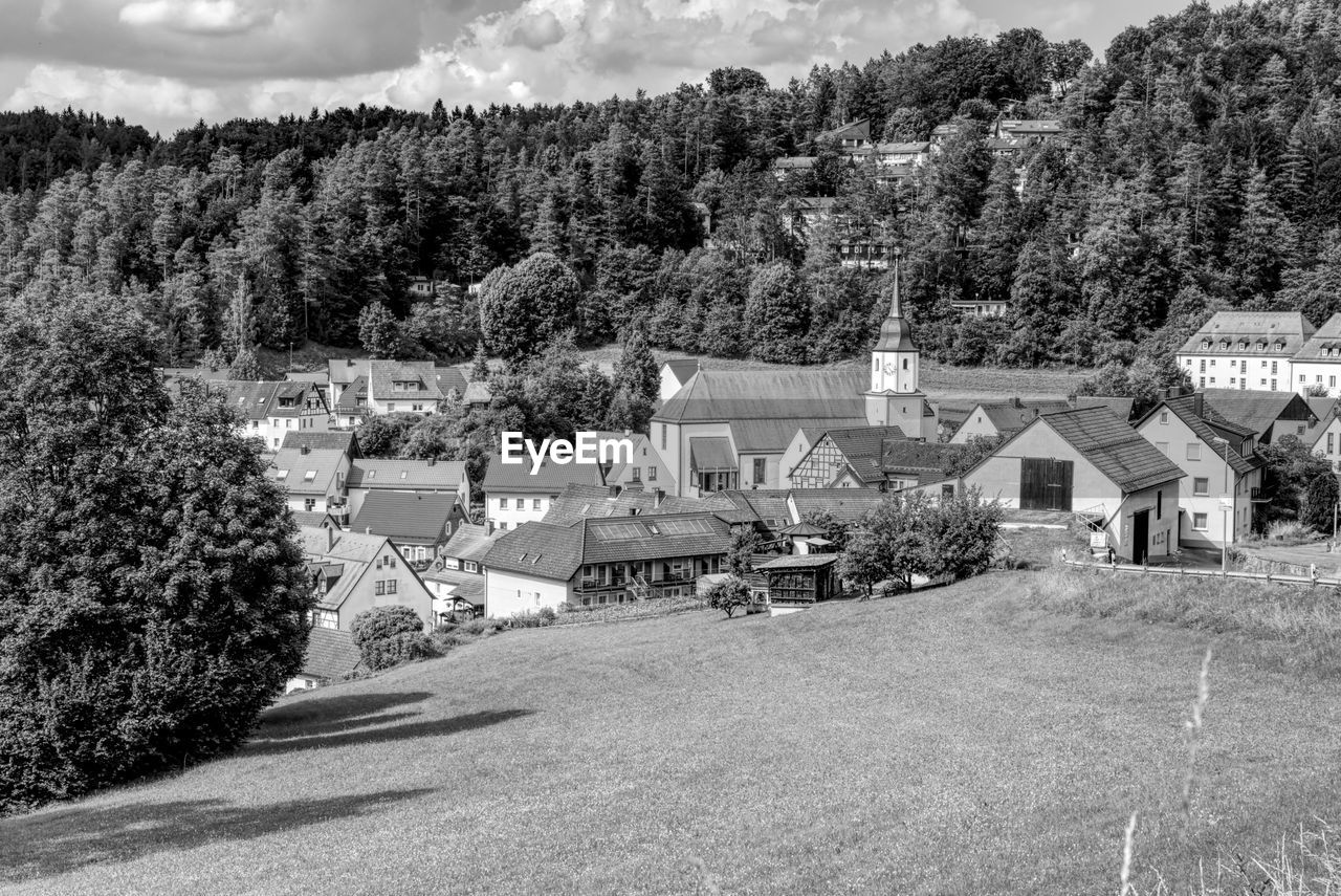 Black and white photo of a village in upper franconia