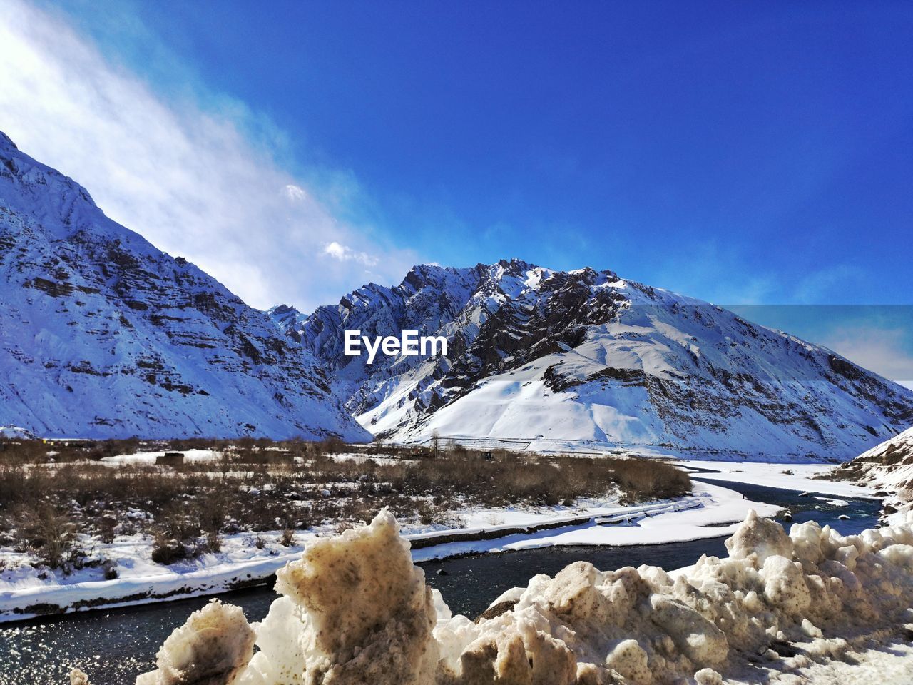 SNOWCAPPED MOUNTAIN AGAINST BLUE SKY