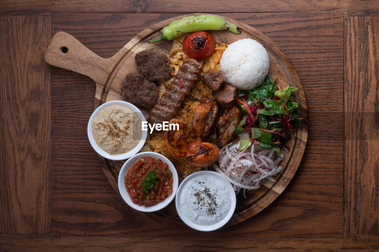 DIRECTLY ABOVE SHOT OF MEAL SERVED IN TRAY