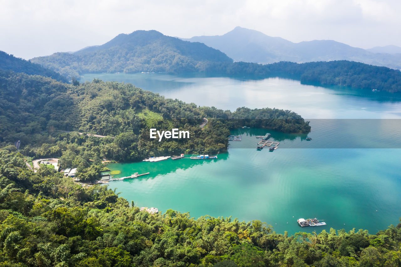 Aerial view of nautical vessel in lake