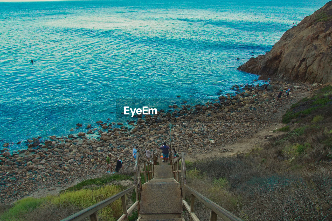 HIGH ANGLE VIEW OF PEOPLE AT BEACH