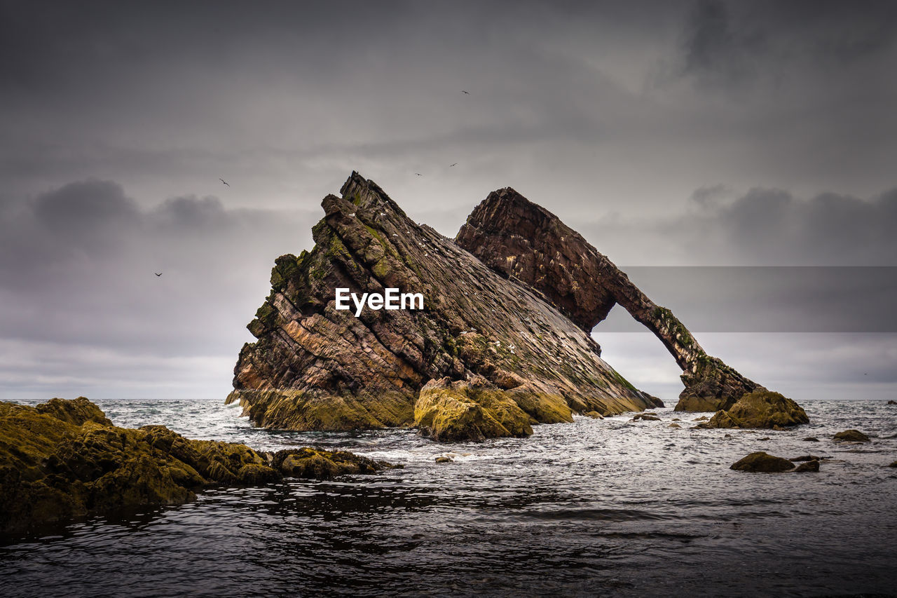 SCENIC VIEW OF ROCK FORMATION IN SEA AGAINST SKY