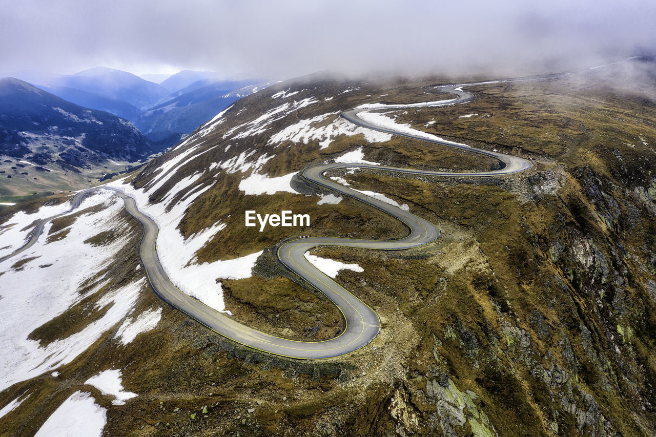 High angle view of snowcapped mountains