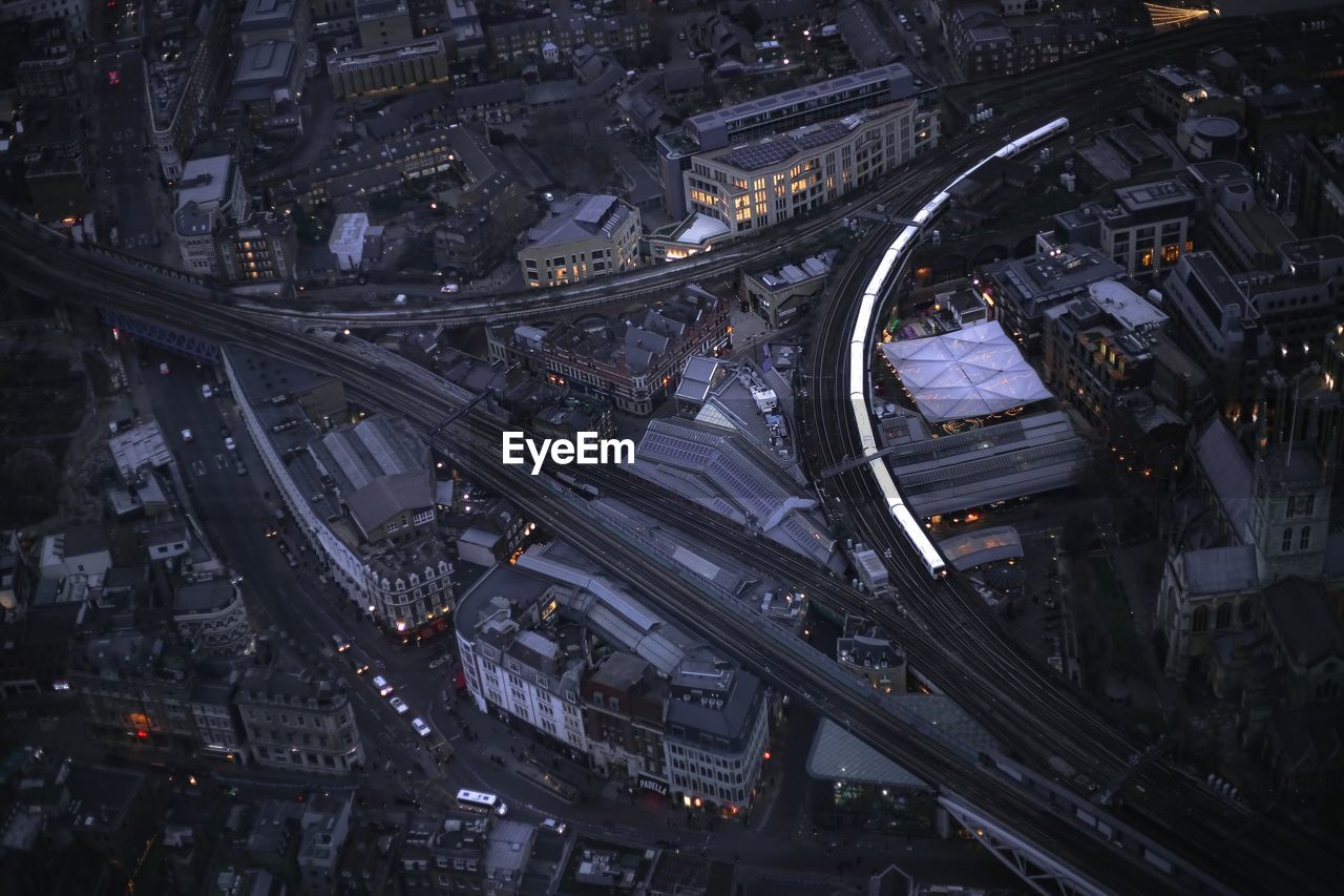 Aerial view of borough market and london trains