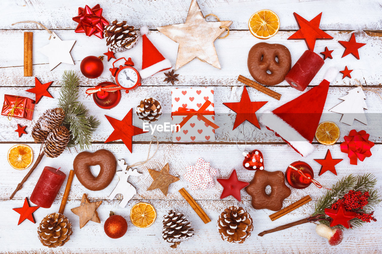 High angle view of christmas tree on table