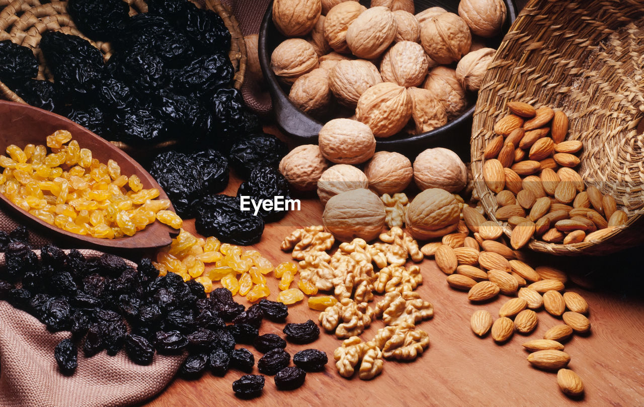 Close-up of dried fruits on table