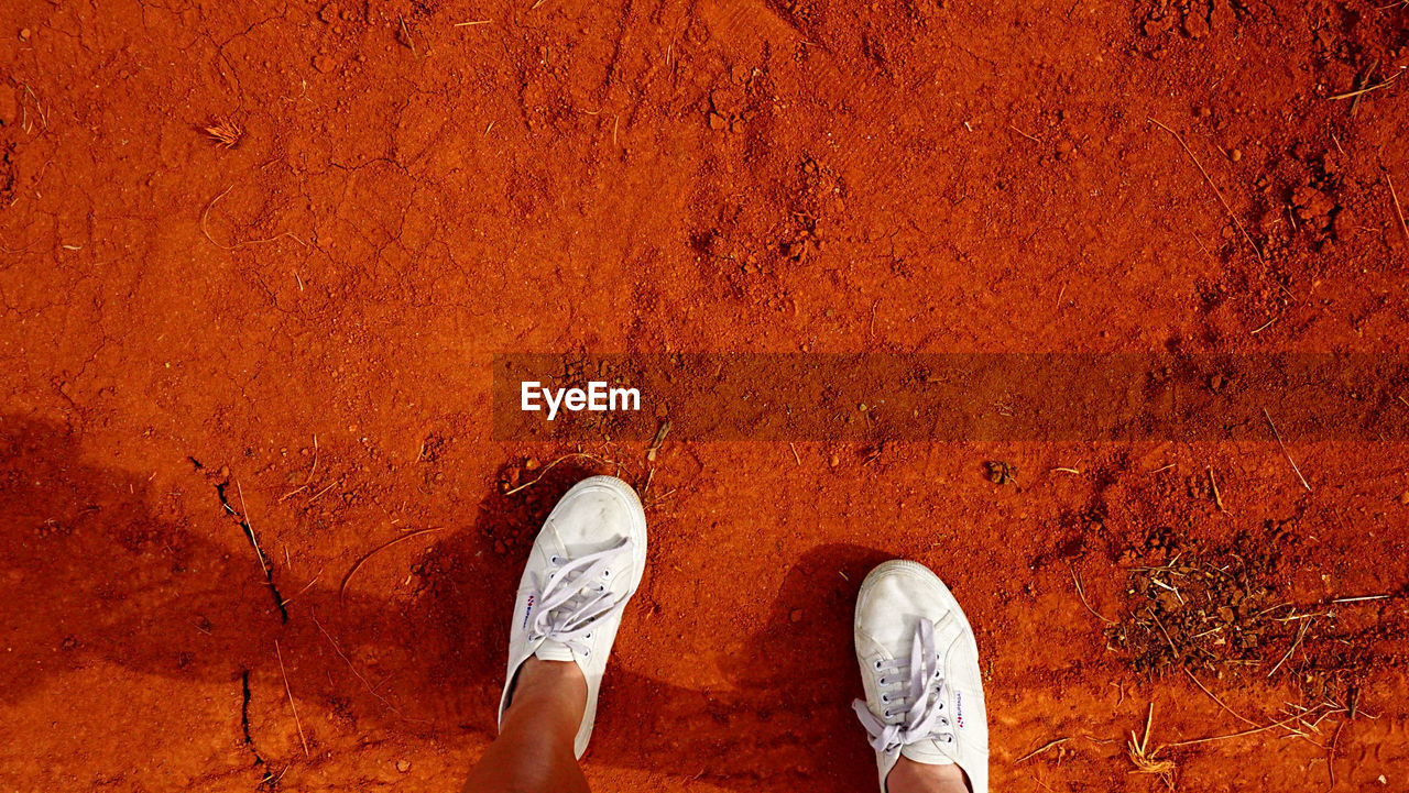 Low section of person standing on orange soil