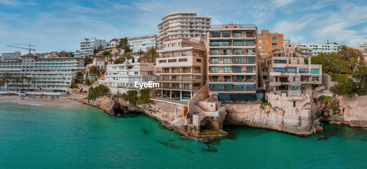 Aerial view on the island mallorca, port and sea, town palma-de-mallorca.