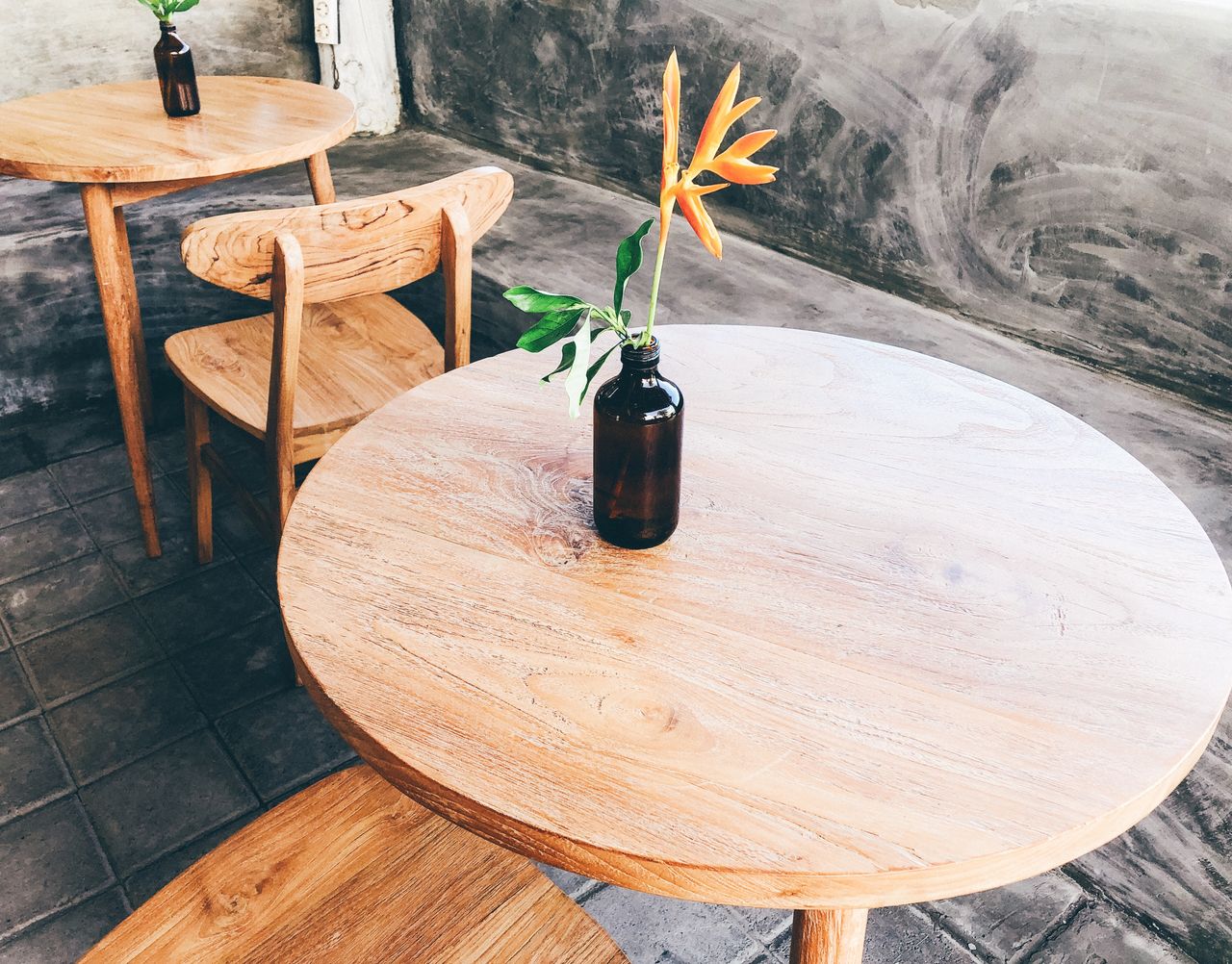 HIGH ANGLE VIEW OF POTTED PLANT ON TABLE IN CHAIR