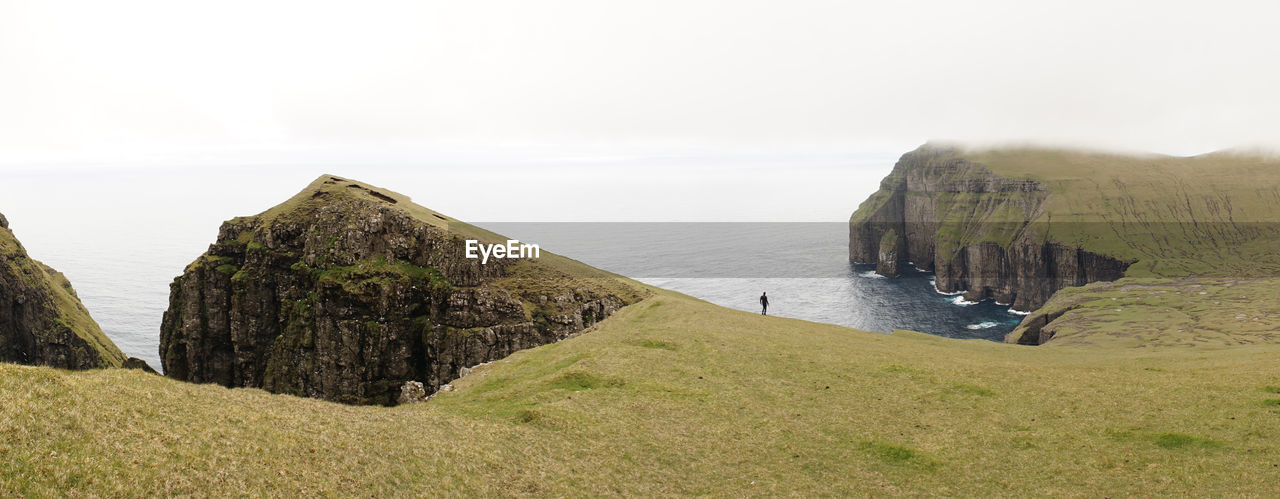 Ásmundarstakkur sea stack located at suduroy island in the faroe islands.