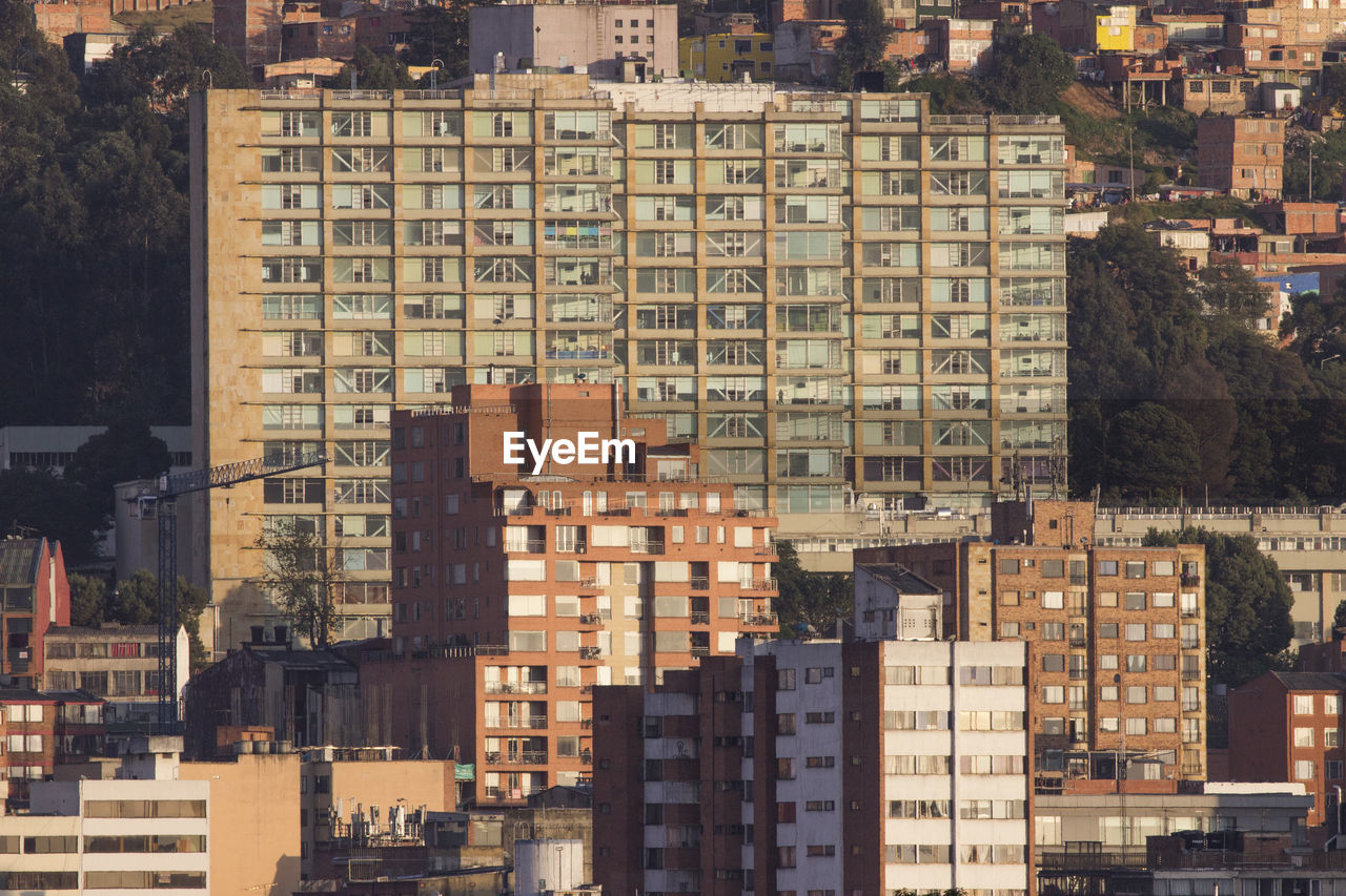 High angle view of buildings in city