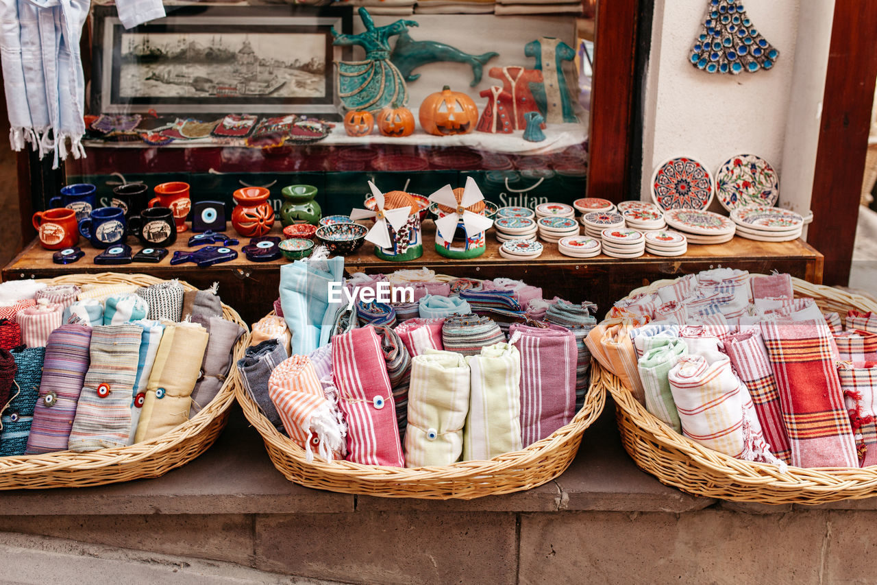 Various objects at market stall