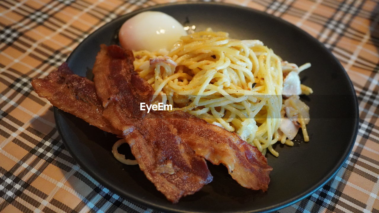 HIGH ANGLE VIEW OF BREAKFAST ON TABLE