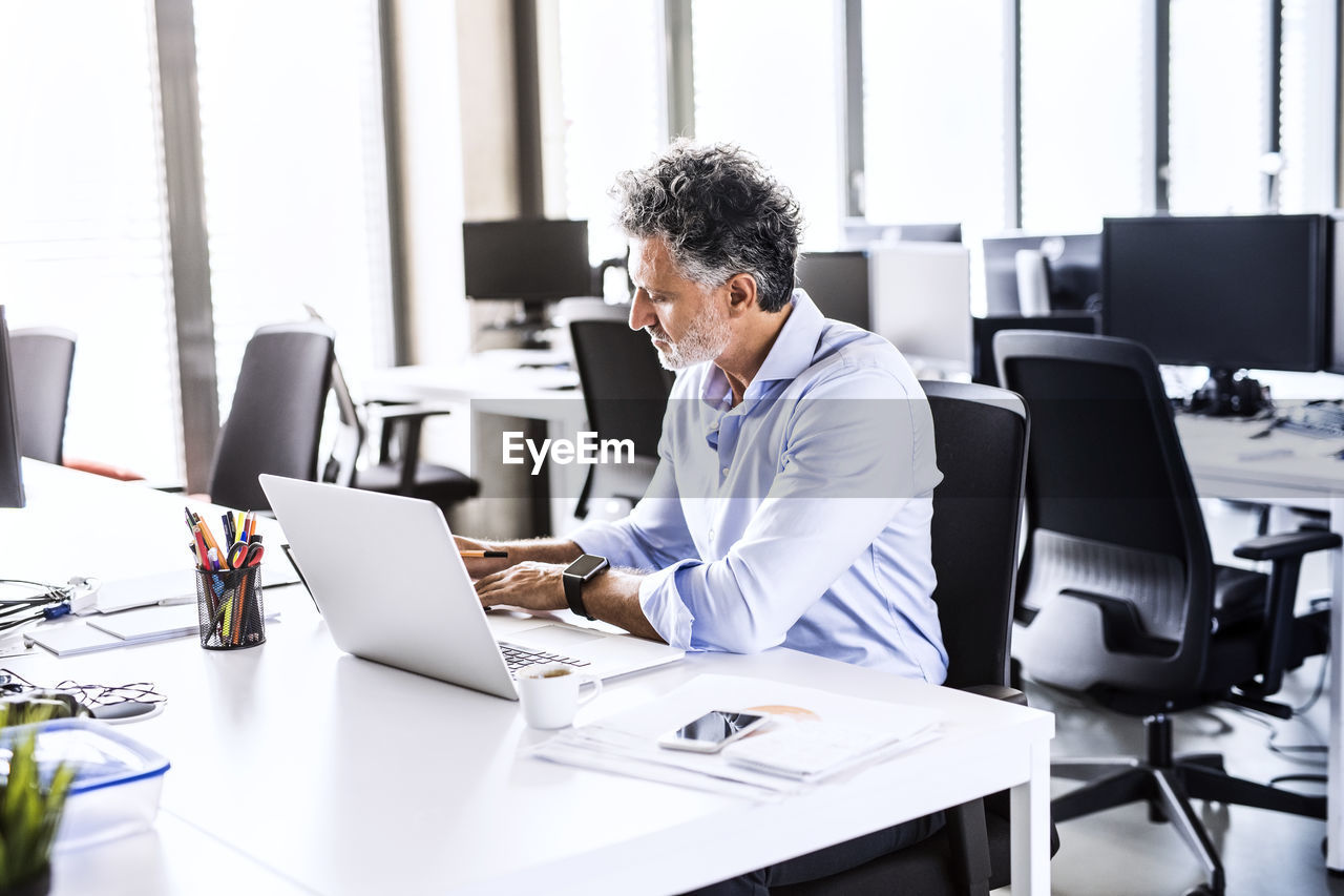 Mature businessman working at desk in office