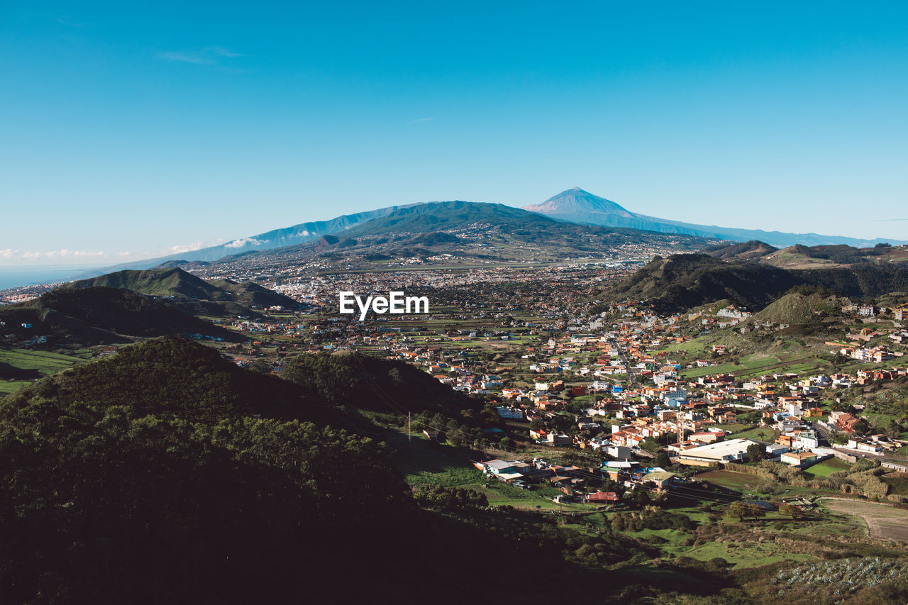 Aerial view of townscape against sky