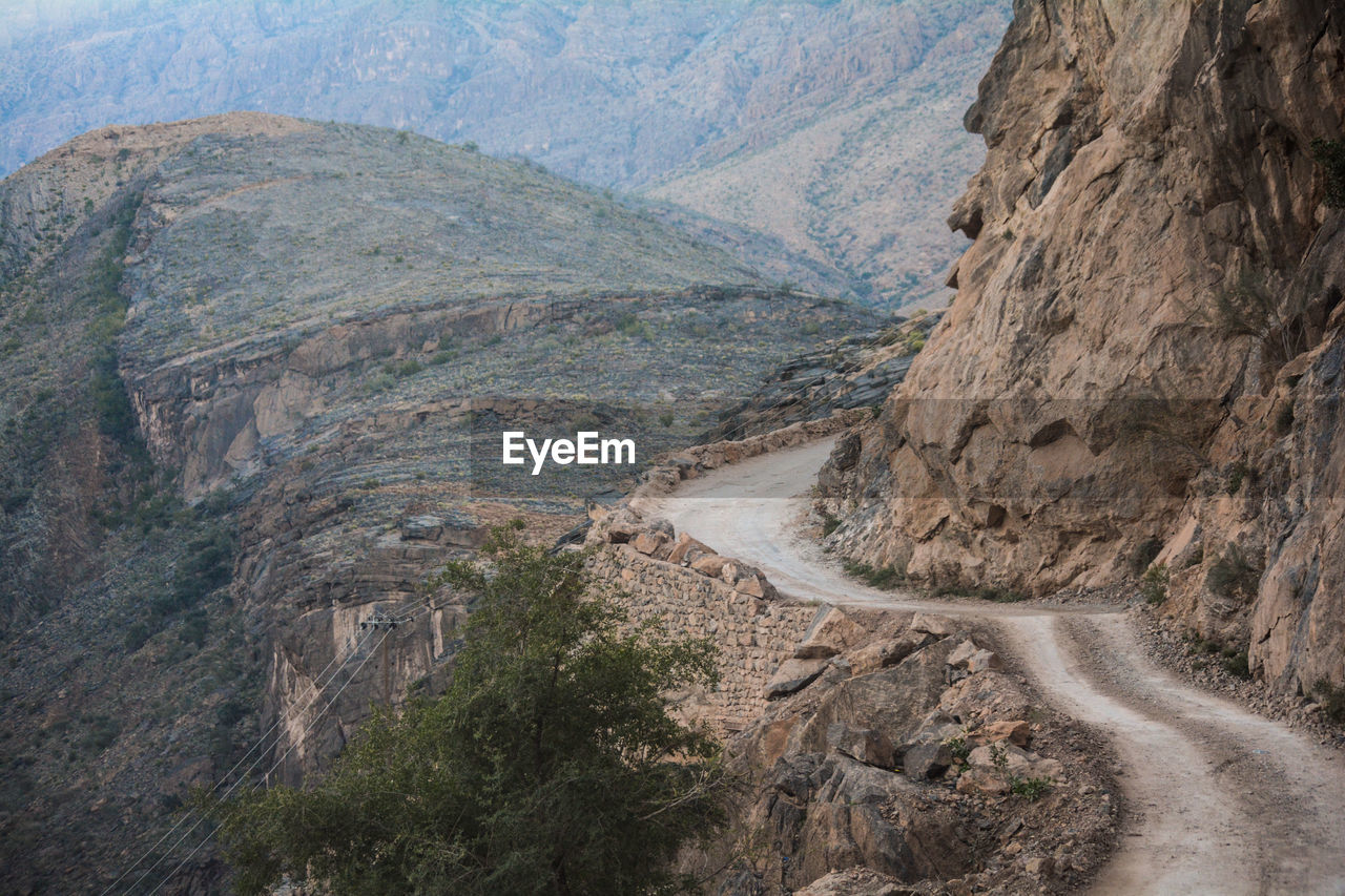 PANORAMIC VIEW OF ROAD PASSING THROUGH MOUNTAINS