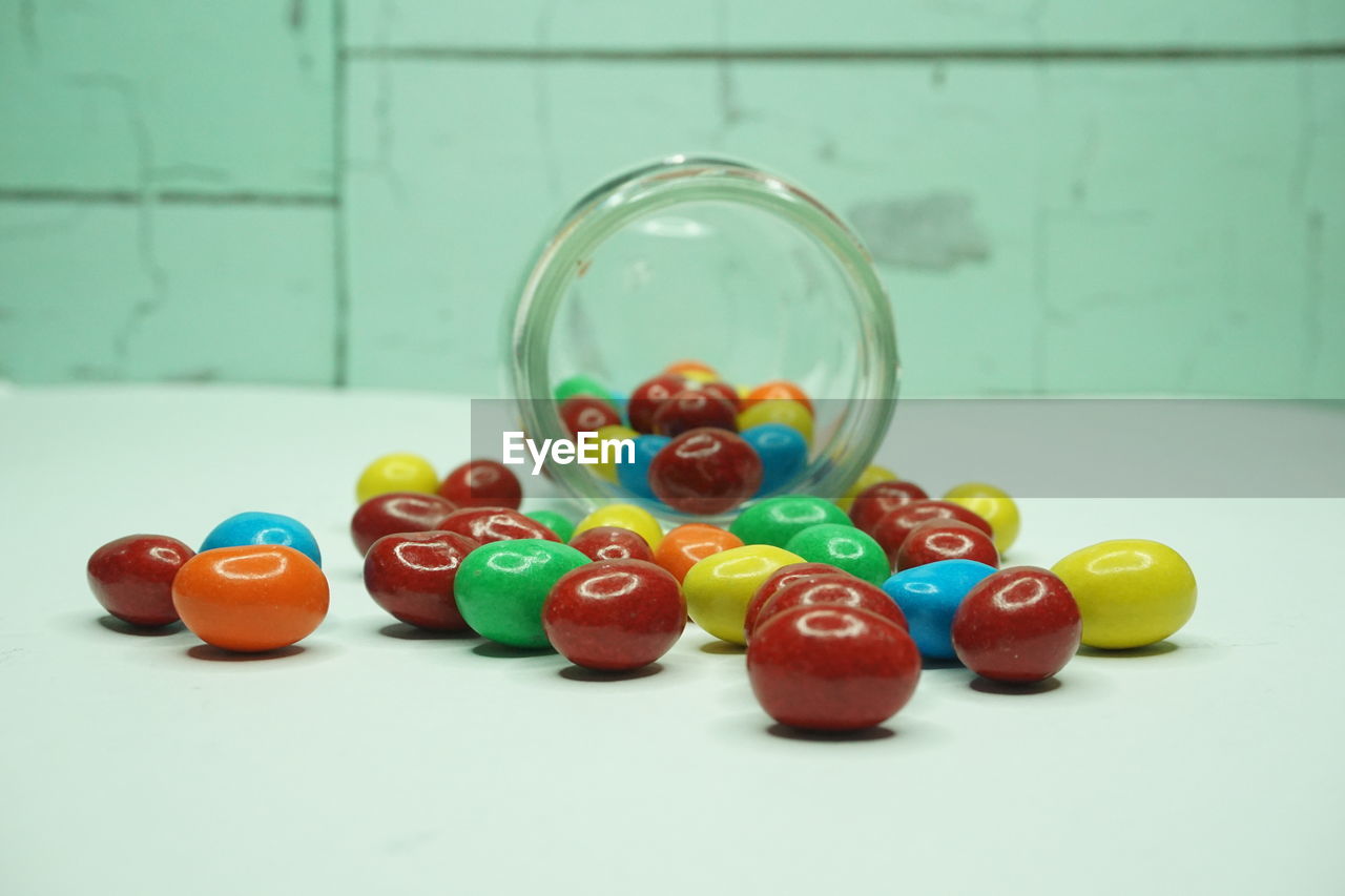 Colorful candies on table