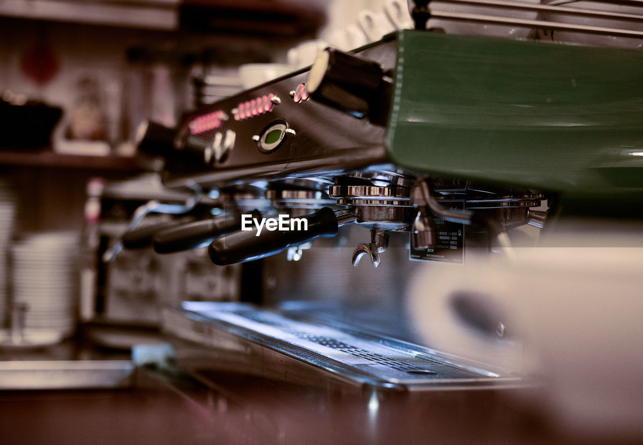 Close-up of espresso machine in cafe