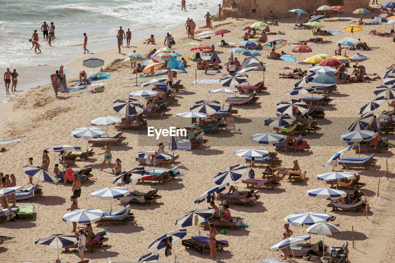 High angle view of people at beach