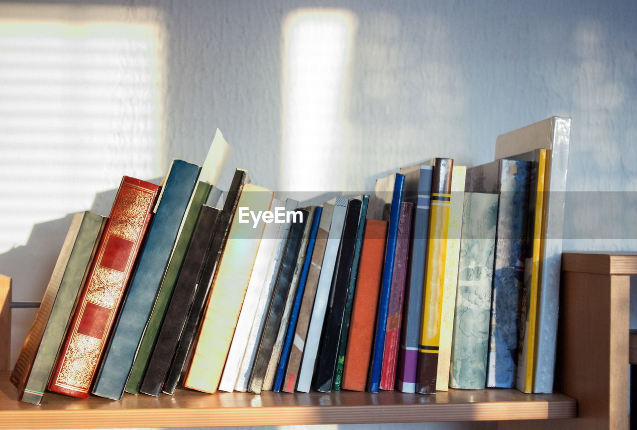 Close-up of books on the shelf