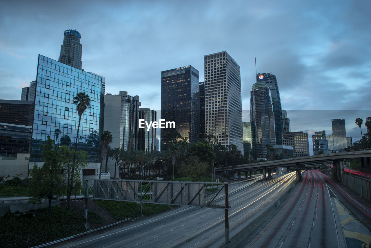 Aerial nighttime shots over downtown los angeles