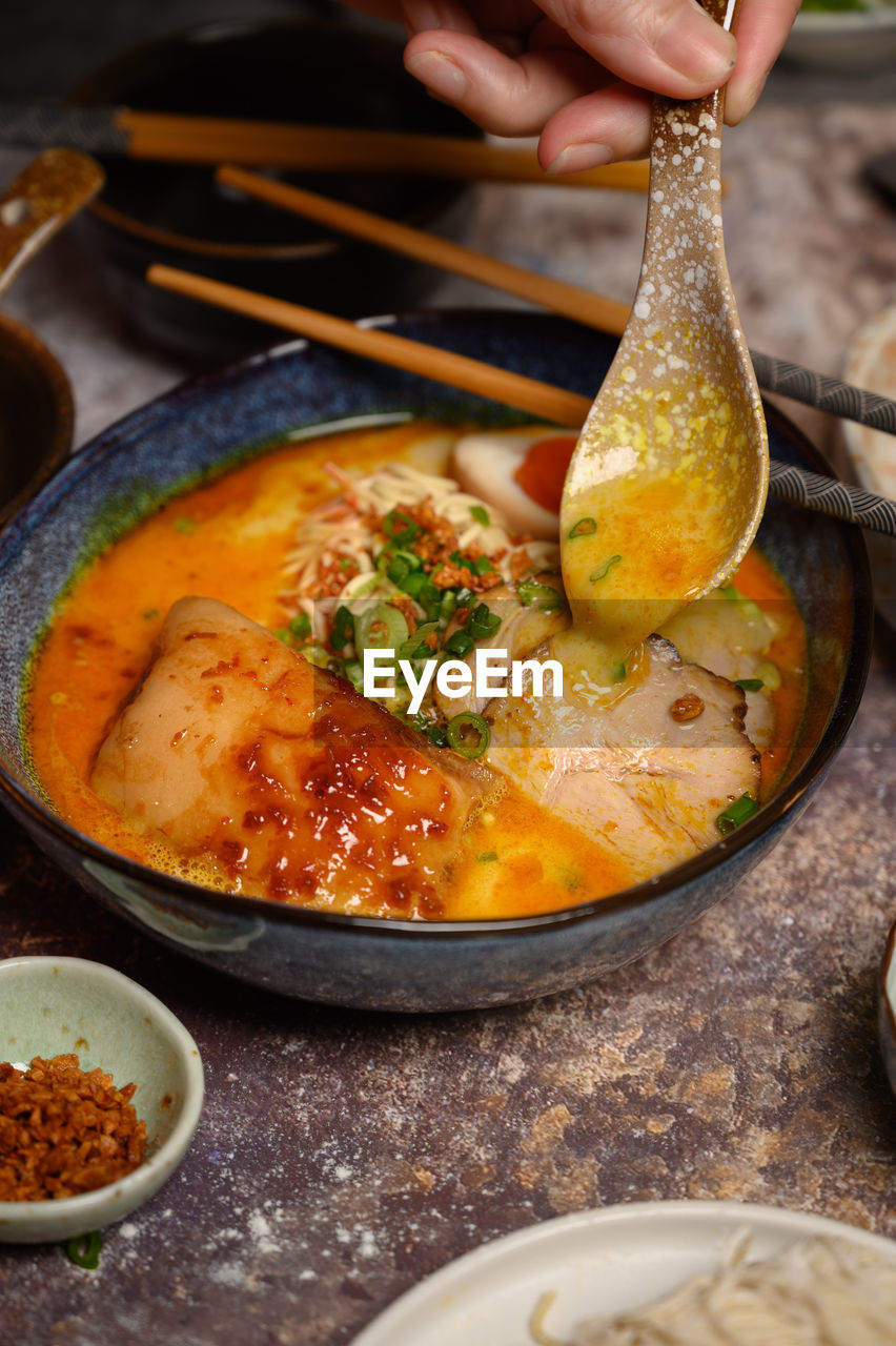 Close-up of food on table