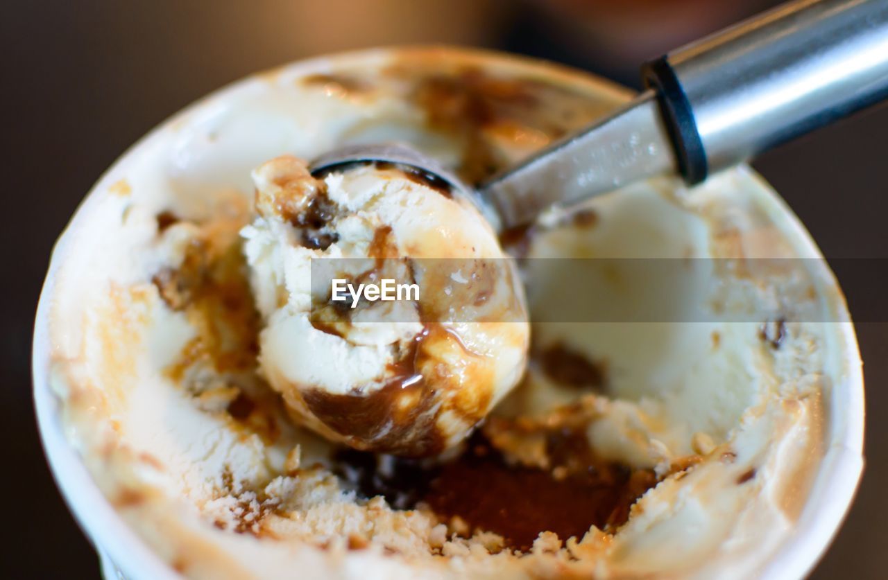 Close-up of ice cream in bucket