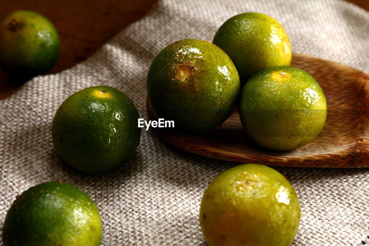 High angle view of fruits on table