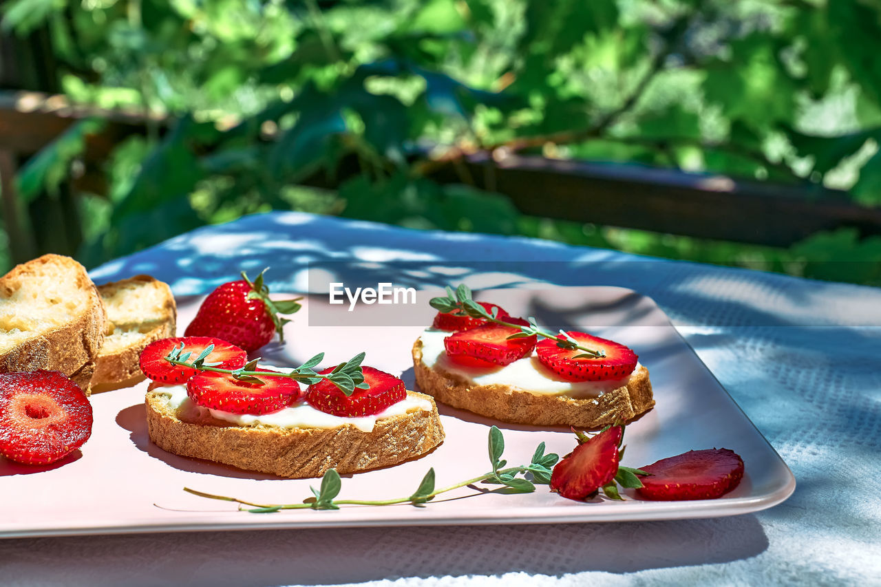 Summer delicious strawberry sandwich.healthy eating, fruit dieting brunch.