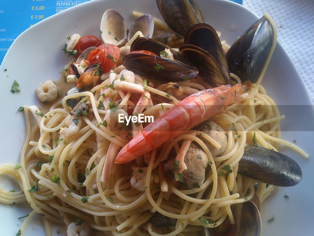 Close-up of spaghetti served in plate