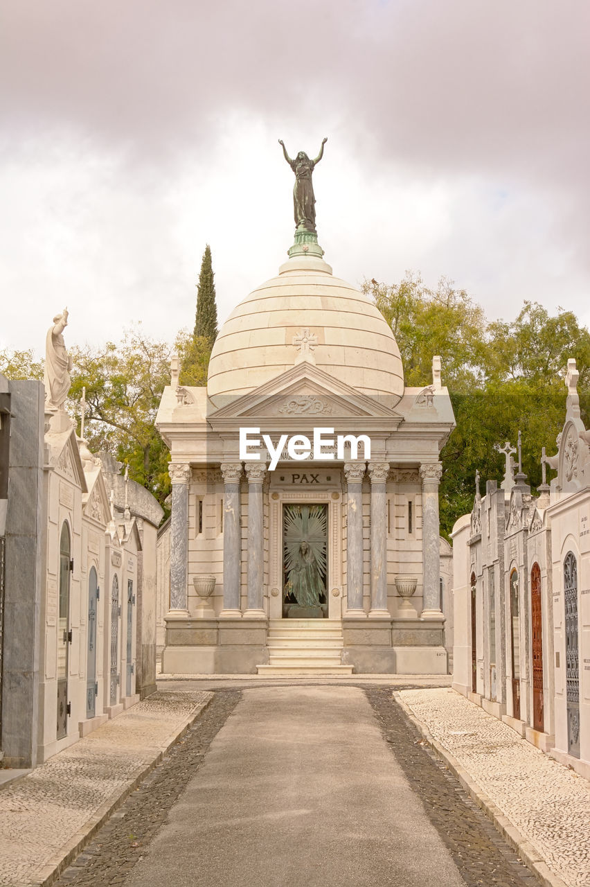 Historical grave monuments on alto de sao joao cemetery, lisbon, portugal