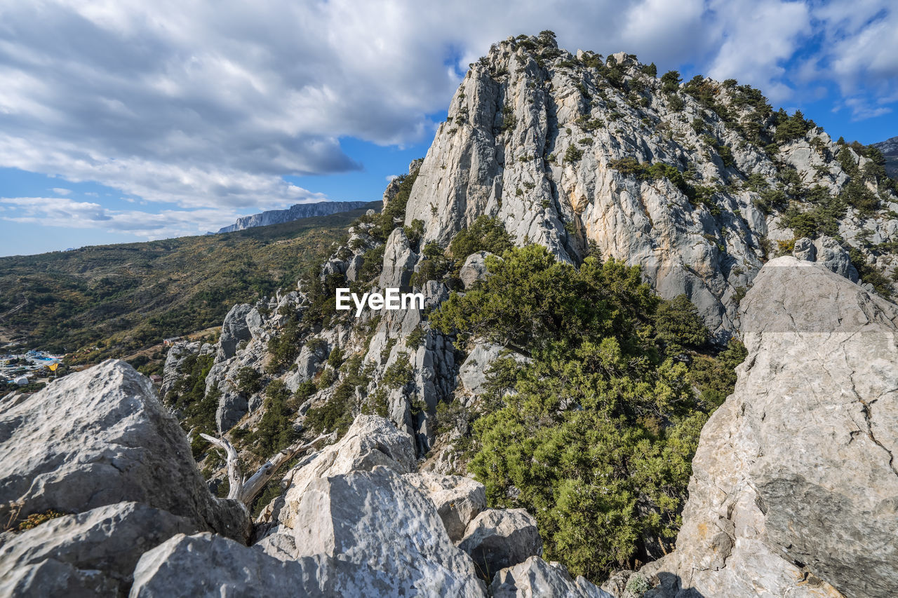 Close up of cat mountain of simeiz small town. the peninsula of crimea. black sea