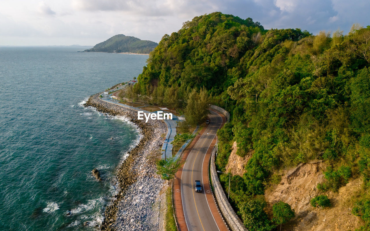 high angle view of road by mountain