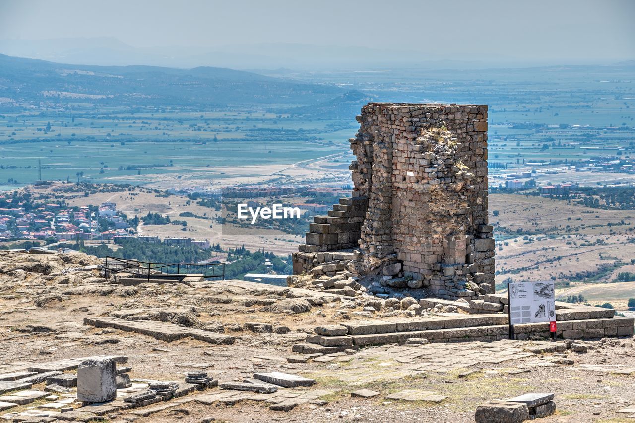 High angle view of old ruins in city