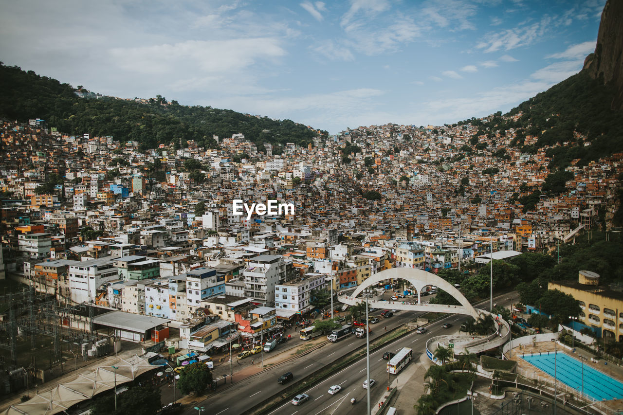 Aerial view of the rocinha favela, located in the south zone of rio de janeiro, brazil