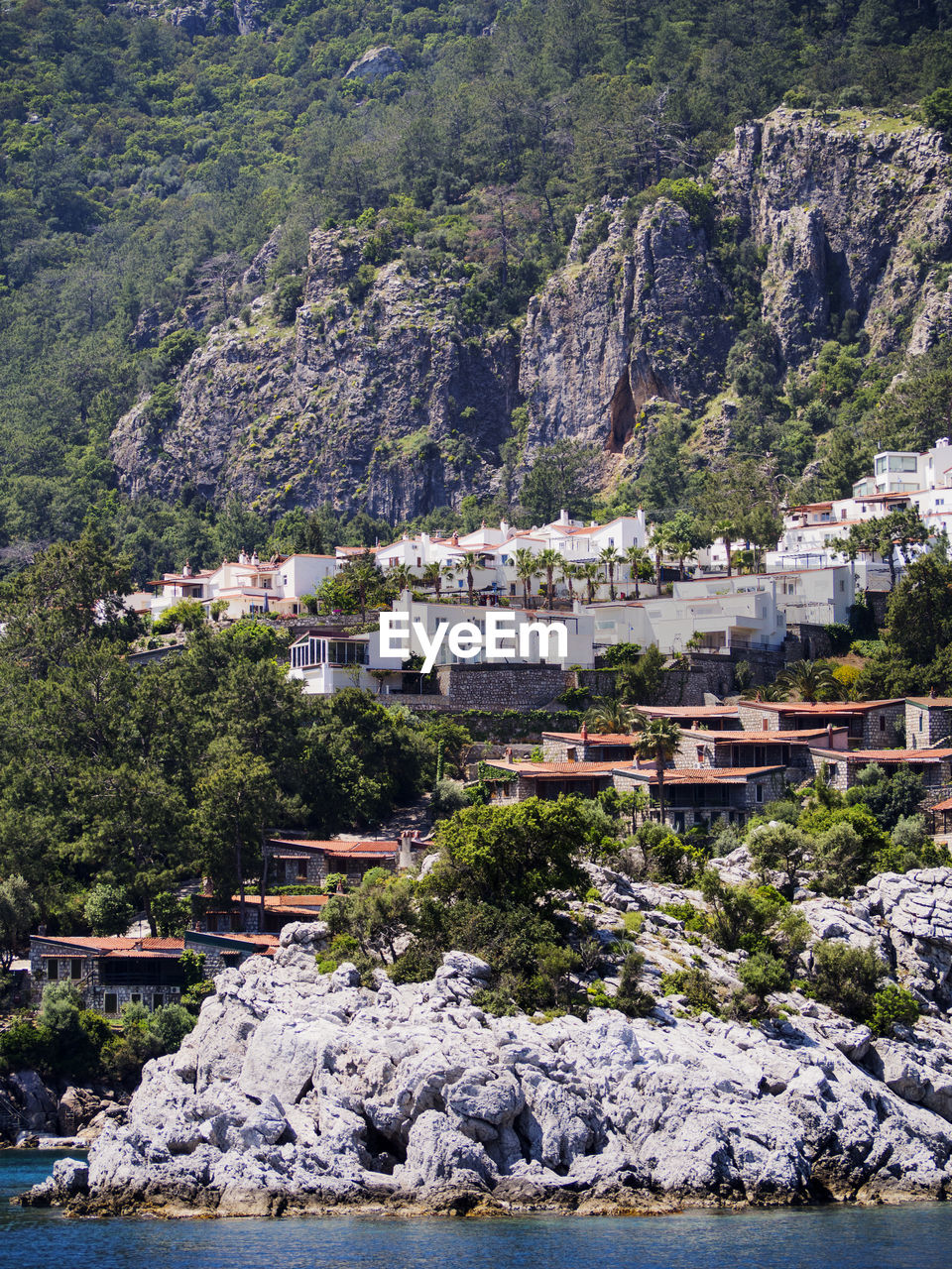 High angle view of houses in town